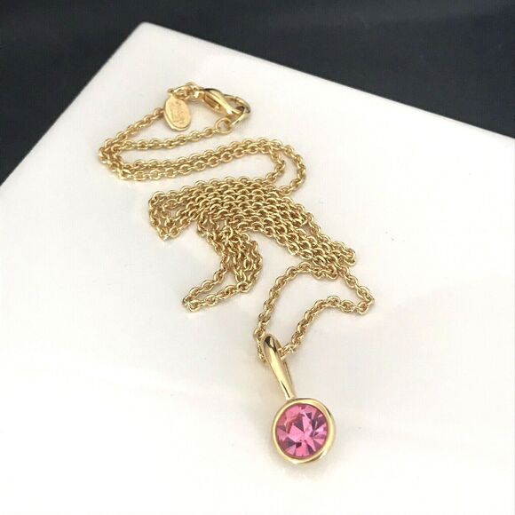 NEW Signed Nolan Miller Pendant Necklace Gold Toned Pink Crystal 1F - Picture 5 of 5